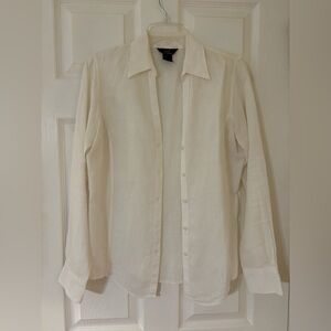 Woman’s Brooks Brothers White Linen Collared Button-Front Shirt sz. 6